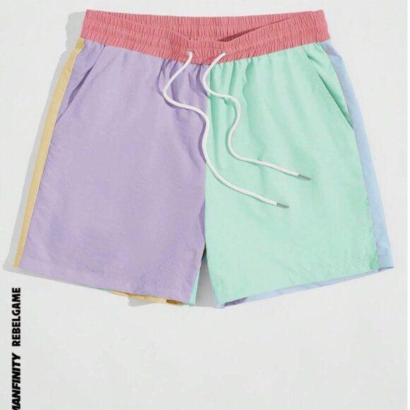 Manfinity Men's ColorBlock Patchwork Elastic Waist Drawstring Shorts, Medium - Picture 3 of 4
